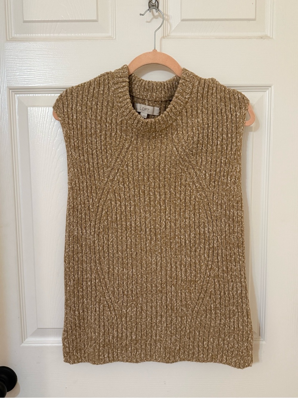 LOFT Sleeveless Cowl Neck Ribbed Sweater Vest in Beige- worn once!